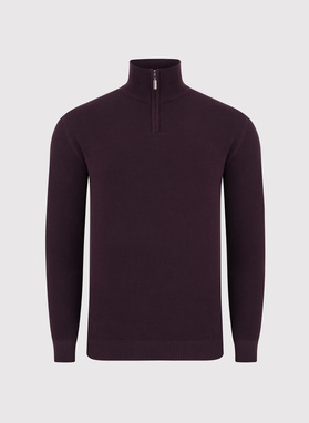 Bordowy sweter z wysoką stójką zapinaną na zamek