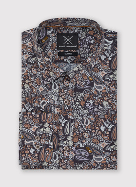 Brązowa koszula męska we wzór paisley