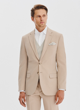 Gładki beżowy garnitur męski