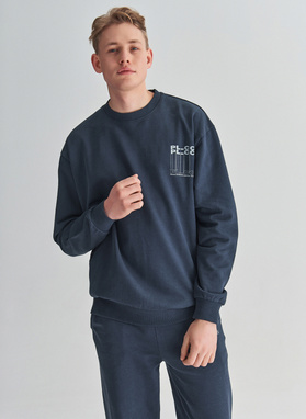 Granatowa bluza oversize z okrągłym dekoltem C22SF-2B-003-G-0