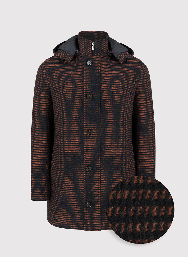 Płaszcz męski w mikrowzór z odpinanym kapturem 