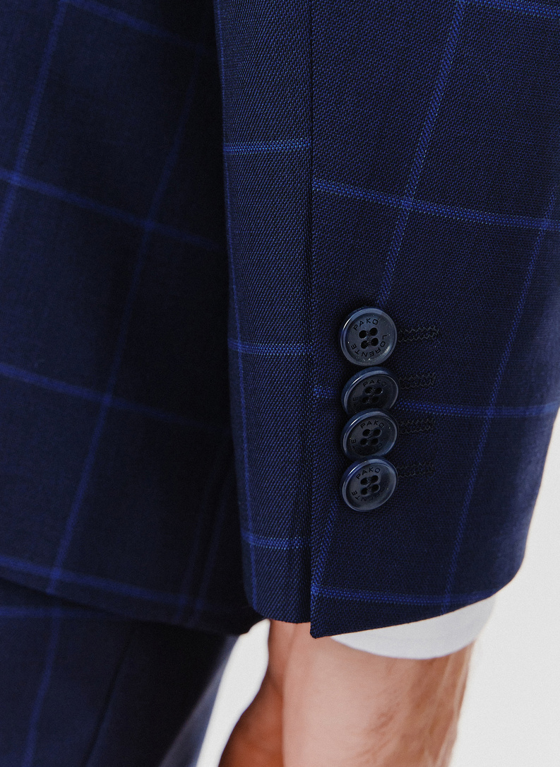 Granatowa marynarka garniturowa w niebieską kratkę