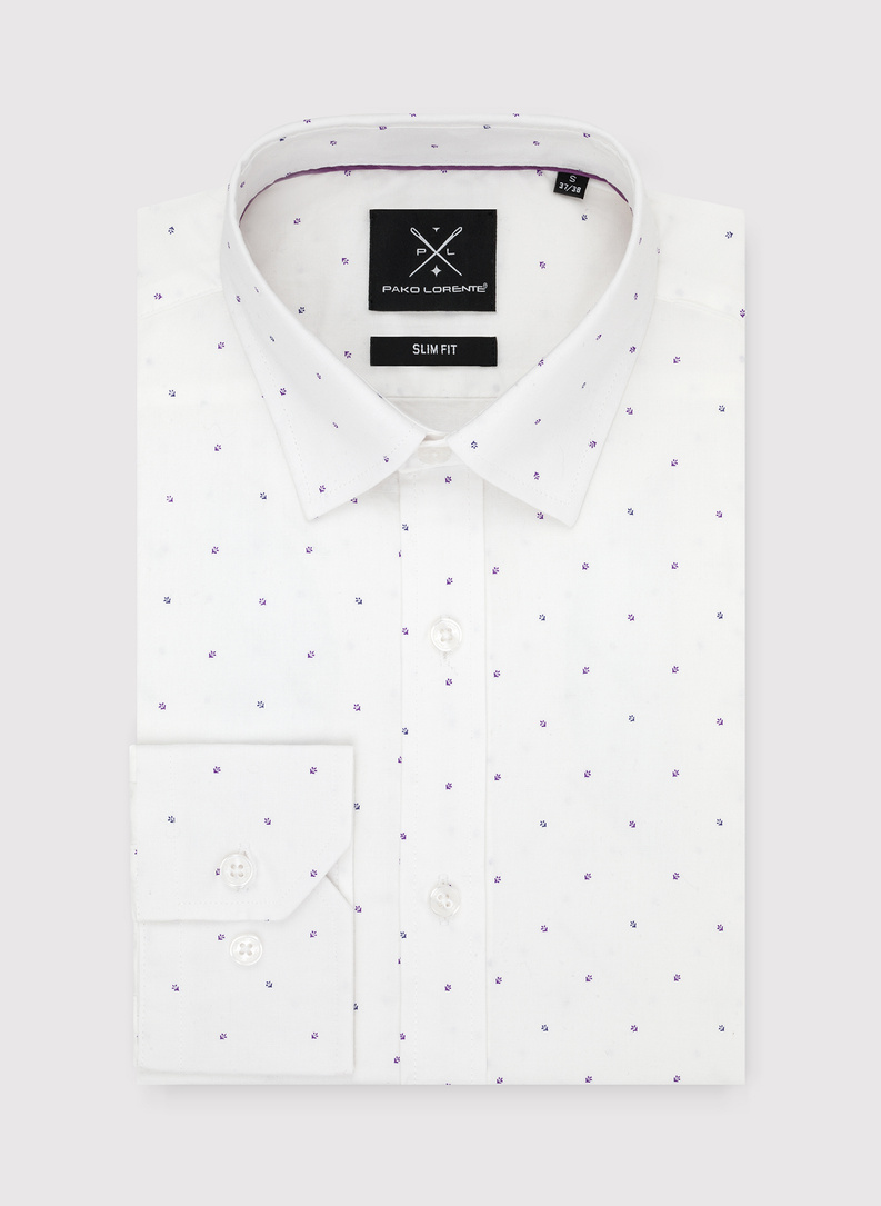 Biała męska koszula w mikrowzór