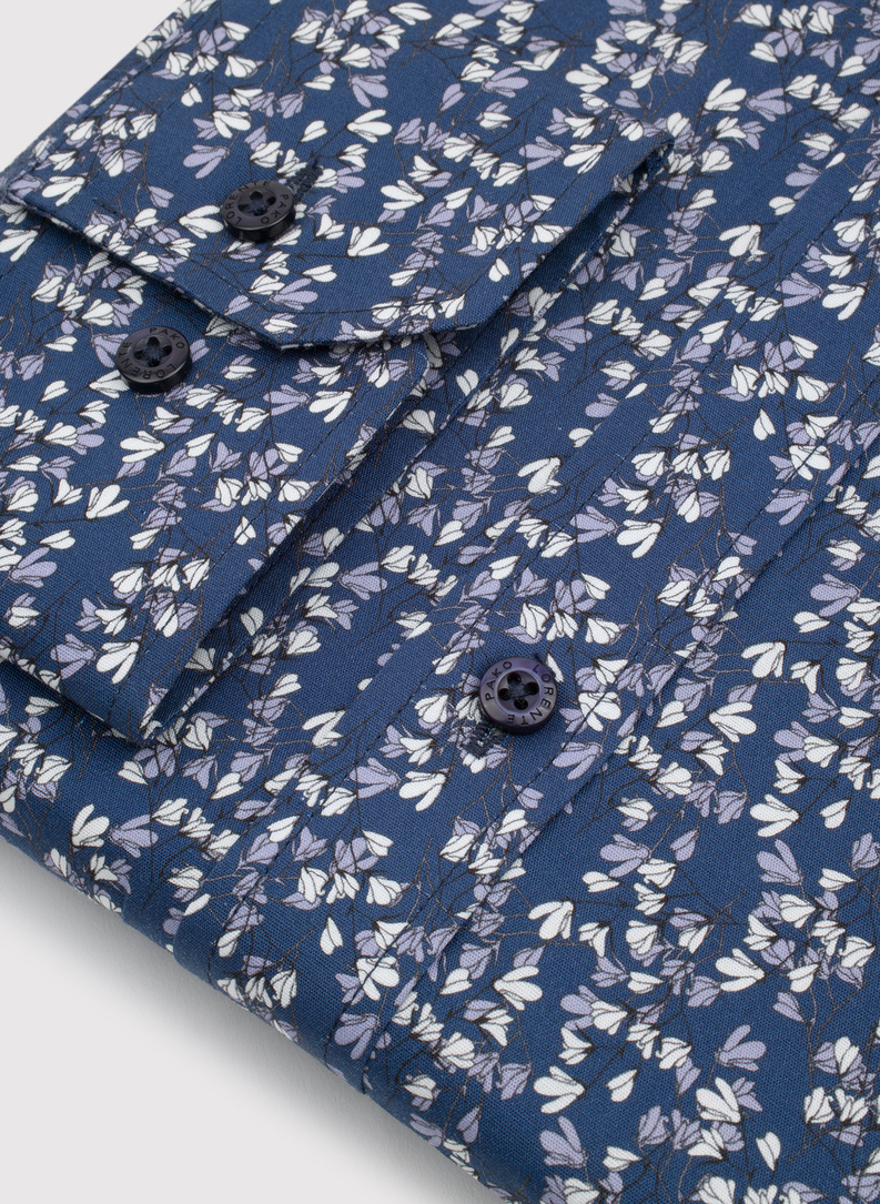 Granatowa koszula męska w kwiaty