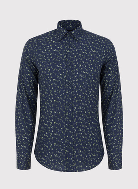 Granatowa koszula męska w zielone motyle