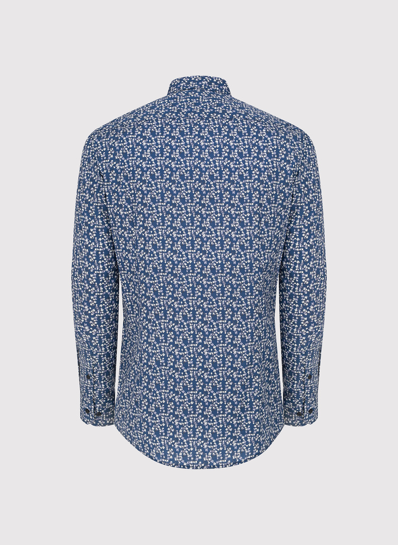 Granatowa koszula męska w kwiaty