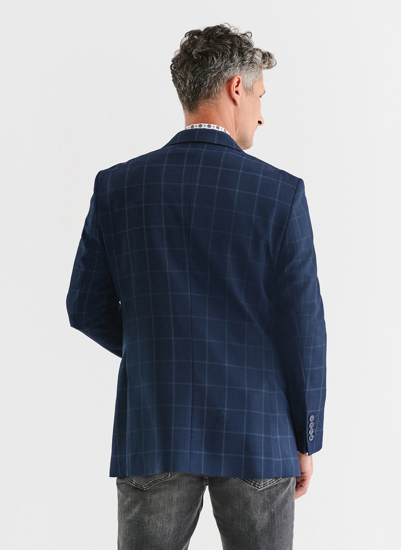 Granatowa marynarka garniturowa w kratę