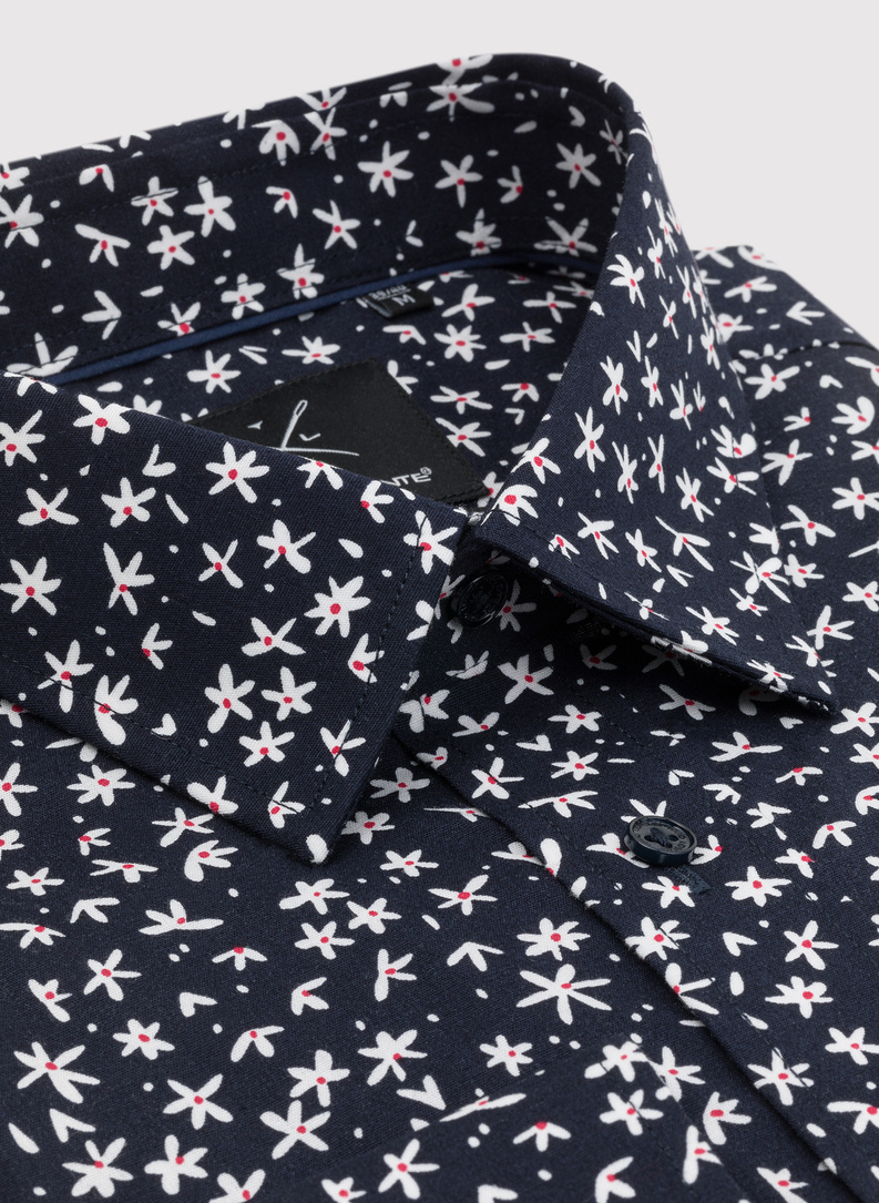 Granatowa koszula męska w kwiatki 