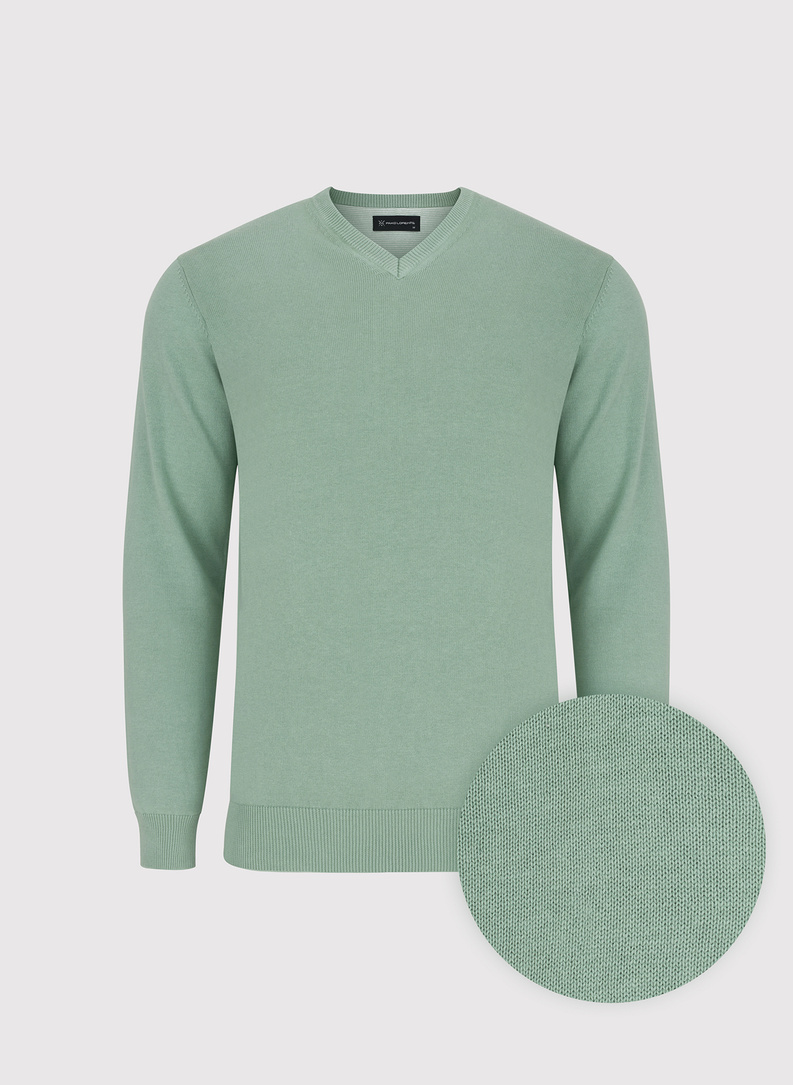 Zielony męski sweter w serek