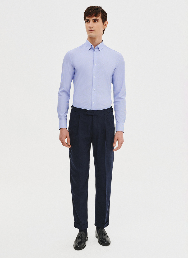 Granatowe spodnie męskie z lnem