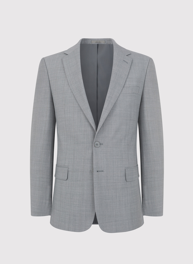 Szara marynarka garniturowa w delikatną kratę