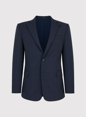 Granatowa wełniana marynarka garniturowa w kratę