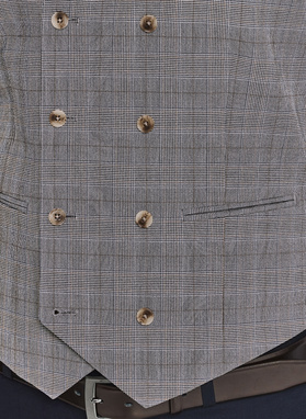 Szara dwurzędowa kamizleka w drobną kratkę