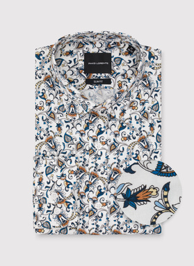 Biała koszula męska kolorowe kwiaty