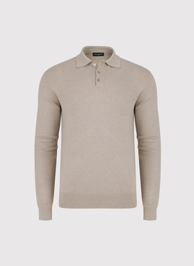 Beżowy sweter z kołnierzykiem polo