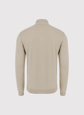 Bawełniany beżowy sweter męski z stójką