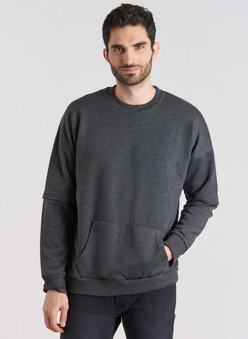 BLUZA Z OKRĄGŁYM DEKOLTEM SZARA P20WF-2B-015-S