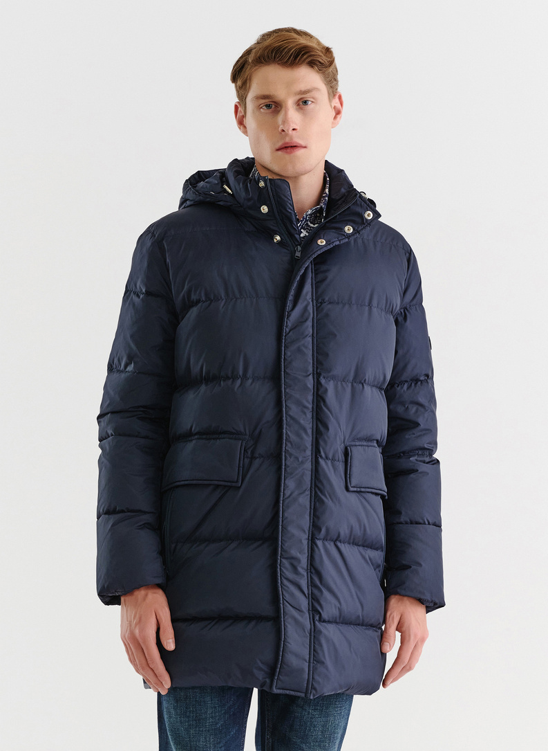 Granatowa długa pikowana kurtka