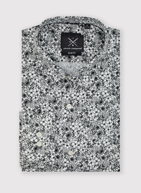 Biała koszula męska w kwiatowy deseń