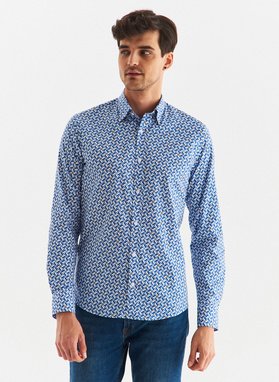 Koszula męska w biało-niebieski mikrowzór 