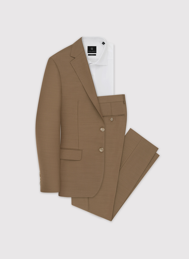 Jasnobrązowa garniturowa marynarka męska z wełną 