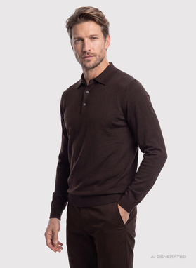 Brązowy sweter polo z bawełny merceryzowanej