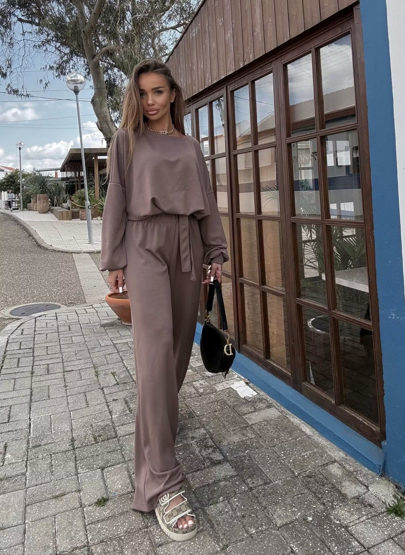 Komplet FLOW bluza i szerokie spodnie kolor fango