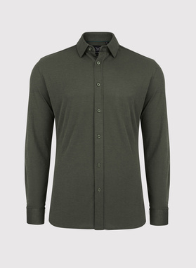 Gładka taliowania koszula w kolorze ciemnozielonym