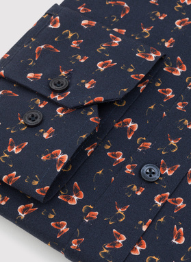 Granatowa koszula męska w pomarańczowe motyle