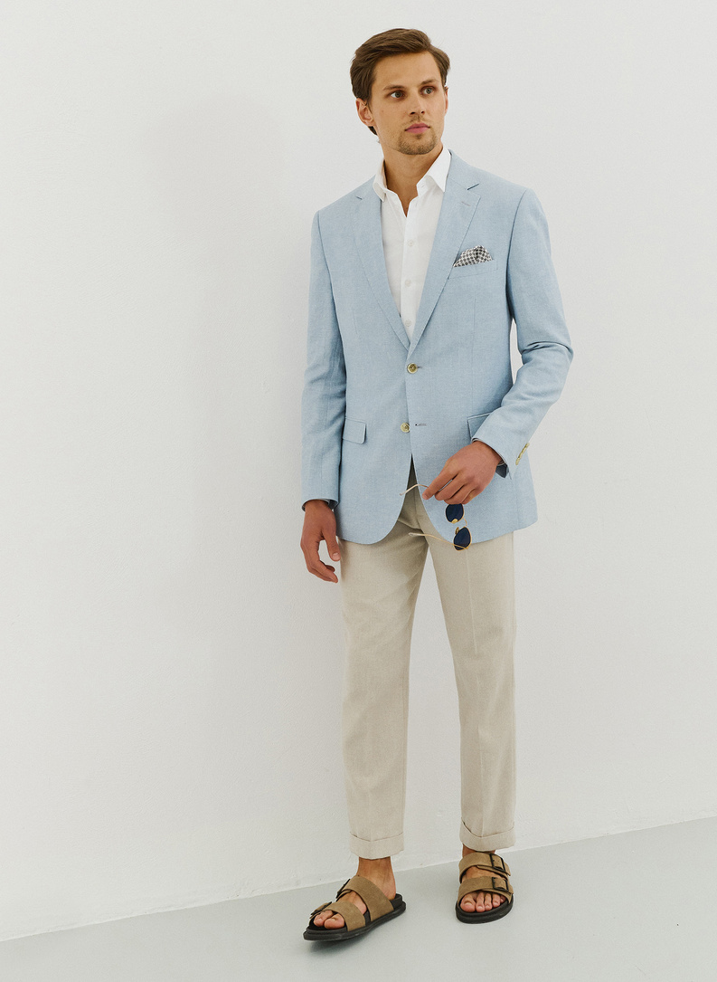 Lniana marynarka męska w kolorze niebieskim