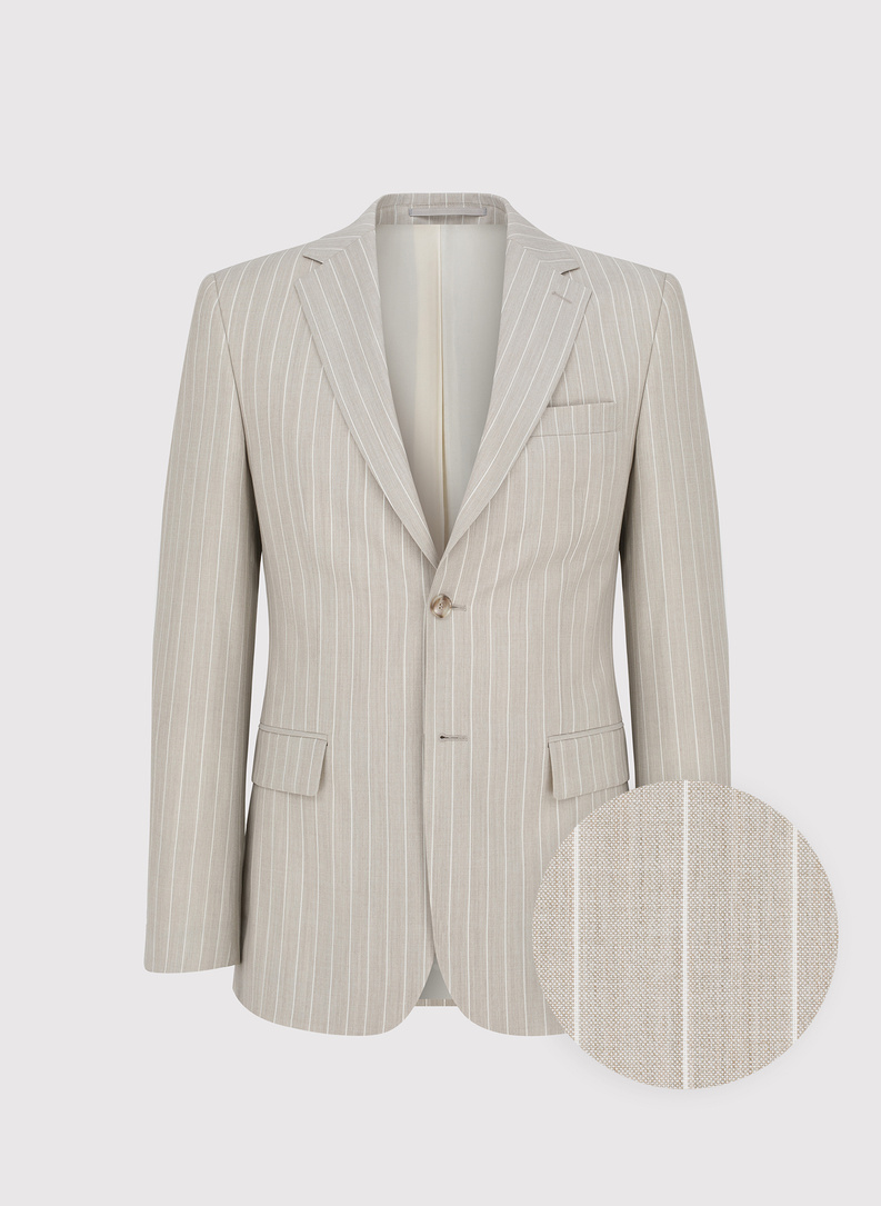 Beżowy garnitur męski w prążek