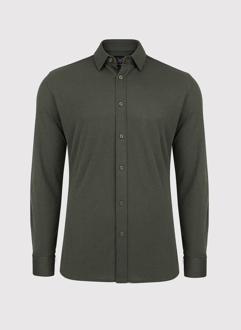 Gładka taliowania koszula w kolorze ciemnozielonym
