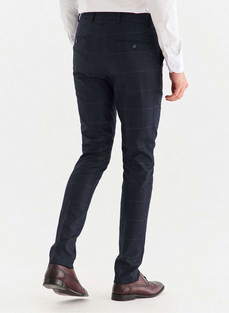 Granatowe spodnie garniturowe w kratę Windowpane