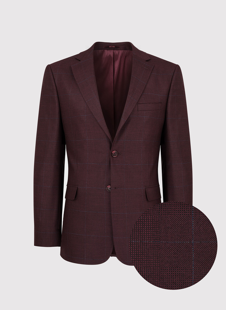 Bordowa marynarka garniturowa w subtelną kratę