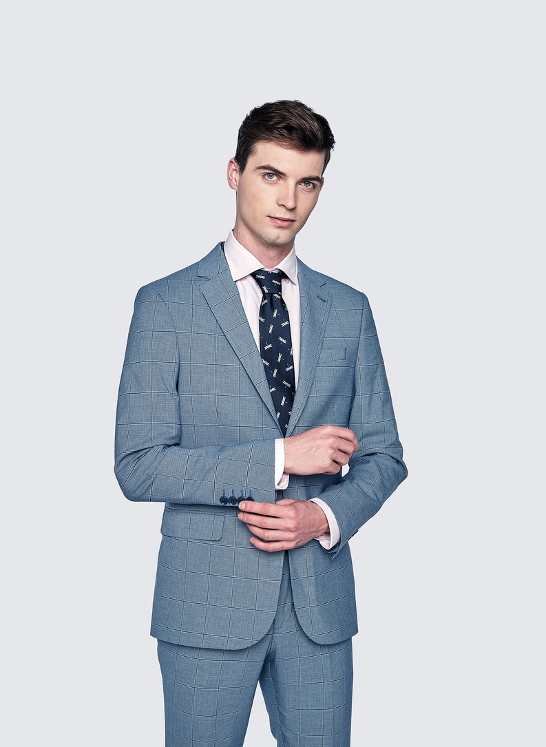 Niebieski garnitur męski w kratkę