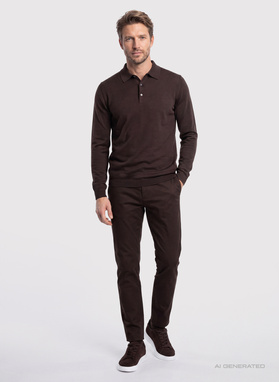 Brązowy sweter polo z bawełny merceryzowanej