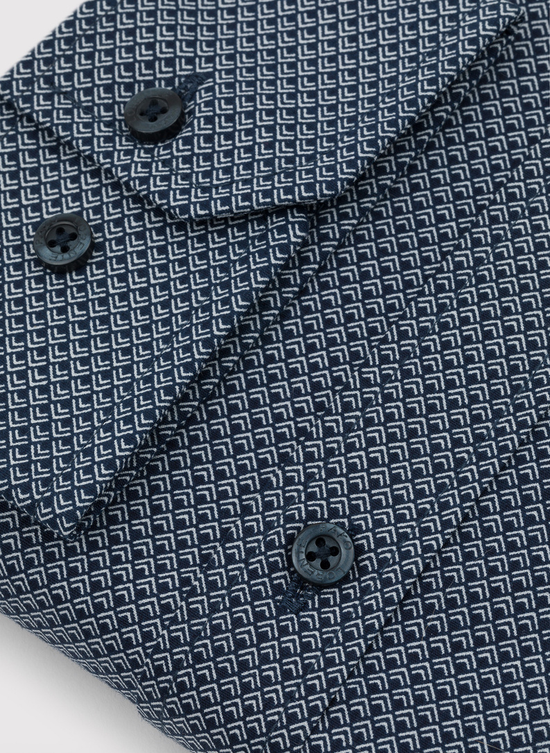Granatowa koszula męska w geometryczny mikrowzór