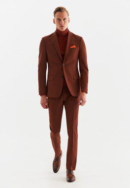 Rudy garnitur męski z wełny