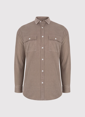 Brązowa koszula sztruksowa z kieszeniami na piersi