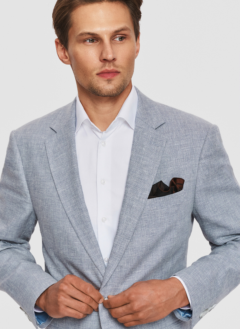 Niebieska marynarka casual z lnem i wełną