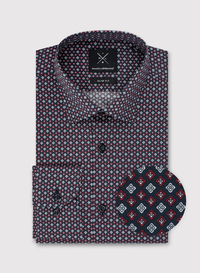 Męska koszula w bordowy mikrowzór