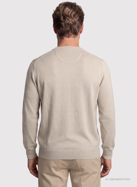Beżowy sweter męski w serek