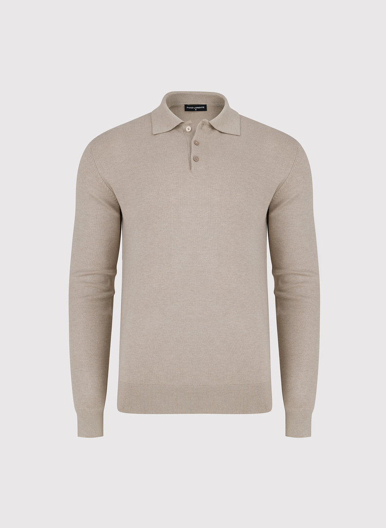 Beżowy sweter z kołnierzykiem polo