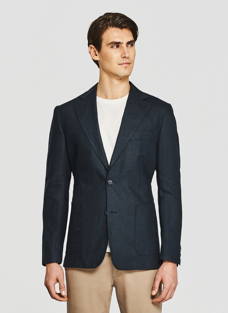 Granatowa lniana marynarka męska