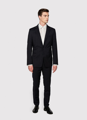 Granatowy wełniany garnitur w kratę