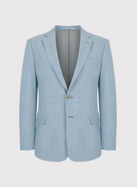 Błękitna marynarka garniturowa o widocznej strukturze