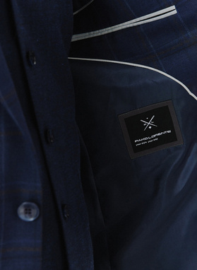 Granatowa marynarka garniturowa w kraciasty deseń
