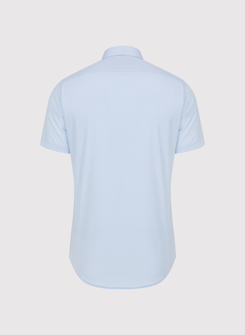 Niebieska bawełniana koszula męska z krótkim rękawem