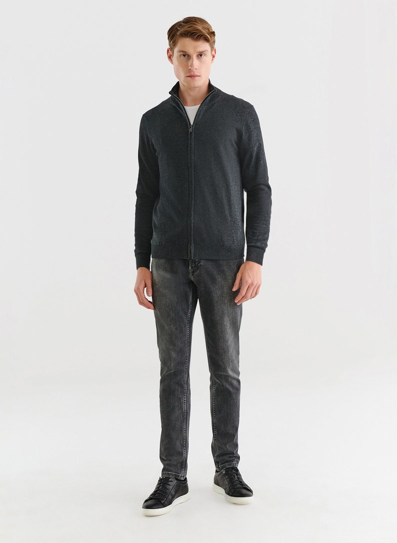 Szary rozpinany sweter męski ze stójką