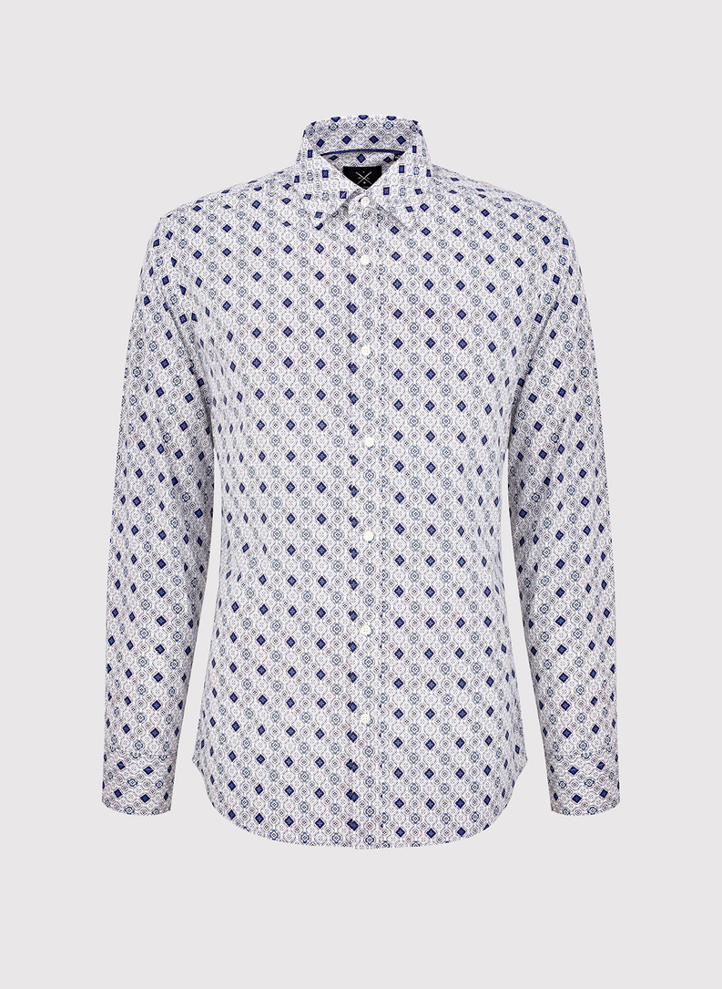 Męska koszula w kolorze białym w granatowy wzór